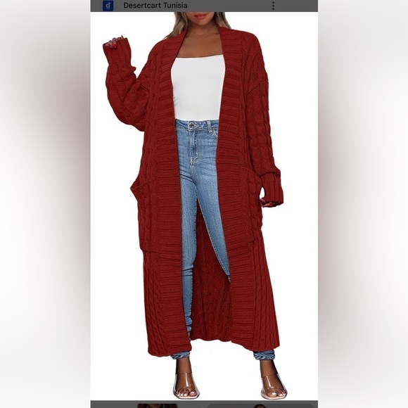 Sweaters - Women's Red Cable Knit Cardigan caja 5